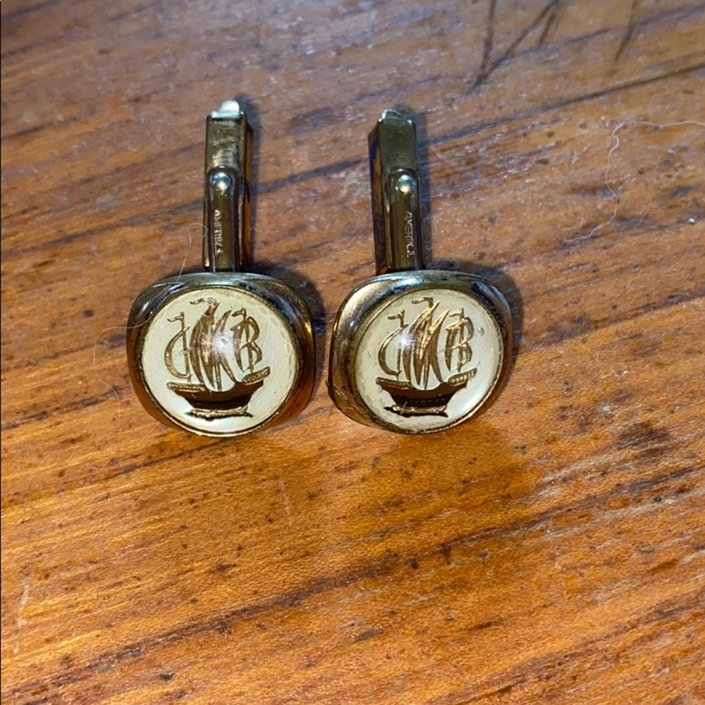 VTG gold tone bubble glass ship cuff links